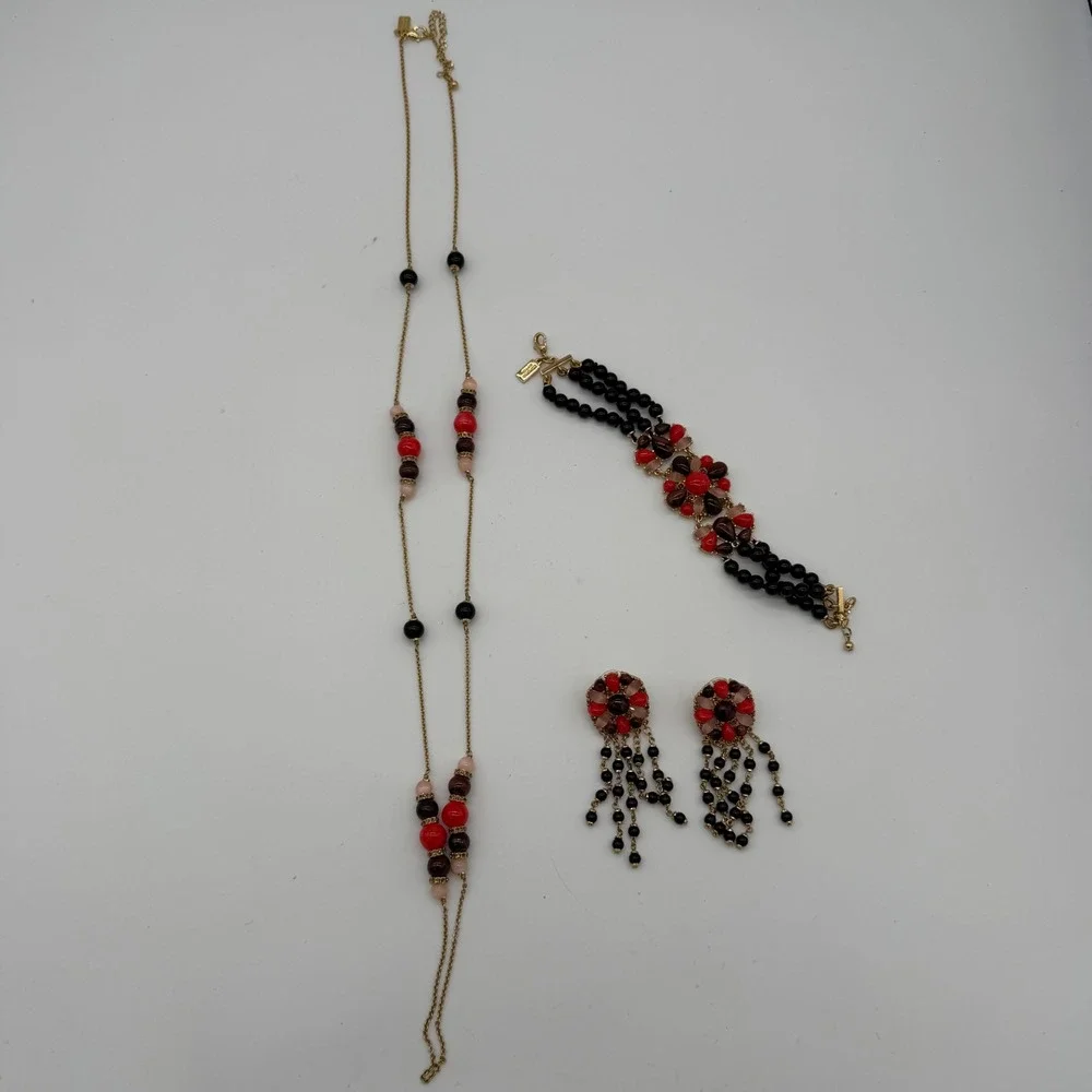 Kate Spade New York Burst Into Bloom Statement Bracelet Red Black Gold Tone - Picture 5 of 5